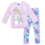 Disney Frozen Elsa Toddler Girls Pullover French Terry Sweatshirt \u0026 Leggings Purple 5T